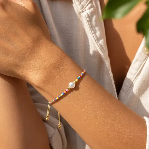 Handmade Colorful Soft Clay Beaded Bracelet For Women Sweet Bohemian Adjustable Woven Bracelet With Artificial Pearl Jewelry Gift