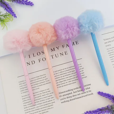 Luxury Metal Pom Pom Ballpoint Pen Creative Cute Cartoon Plush Ball Rotating Pen For Office School Writing Stationery Gift