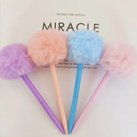 Luxury Metal Pom Pom Ballpoint Pen Creative Cute Cartoon Plush Ball Rotating Pen For Office School Writing Stationery Gift