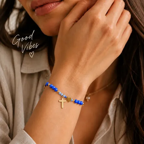 Braccialetto Boho con Perline da Donna Pendente a Croce e Cuore Regolabile in Materiale Misto Gioielli Stile Religioso per Regalo