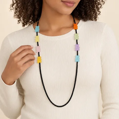 Cadena de Gafas con Cuentas de Resina de Oso de Dibujos Animados Hecha a Mano Estilo Dulce Soporte de Gafas de Sol Multicolor Accesorios para Mujeres Niñas