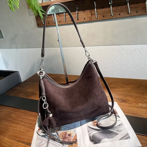 Retro Genuine Leather Suede Hobo Bag For Women Vintage Matte Cowhide Shoulder Bag Commute Handbag Underarm Crossbody Bag