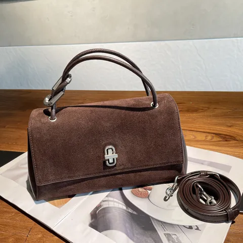 Vintage Genuine Leather Nubuck Suede Crossbody Bag For Women Luxury Small Square Twist Lock Handbag Commuting Shoulder Bag