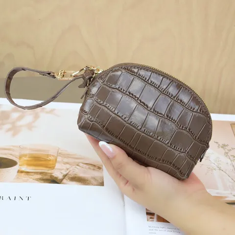 Genuine Top Layer Cowhide Leather Wallet Women Crocodile Pattern Coin Purse Large Capacity Key Card Holder Shell Bag