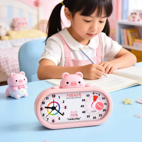 Cute Cartoon Animal Visual Timer Alarm Clock For Kids Plastic Rechargeable Mute Table Clock For Students Study Tool