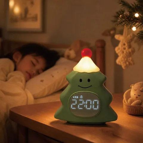 Sveglia Digitale LED Albero di Natale Luce Notturna in Silicone Protezione Occhi Lampada da Comodino per Bambini Regalo