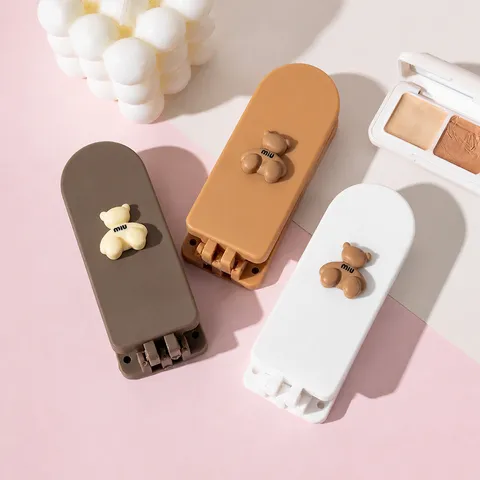 Mini Cartoon Bear Folding Air Cushion Hair Brush With Mirror Portable Compact Travel Hair Comb For Girls Women Students Daily Use