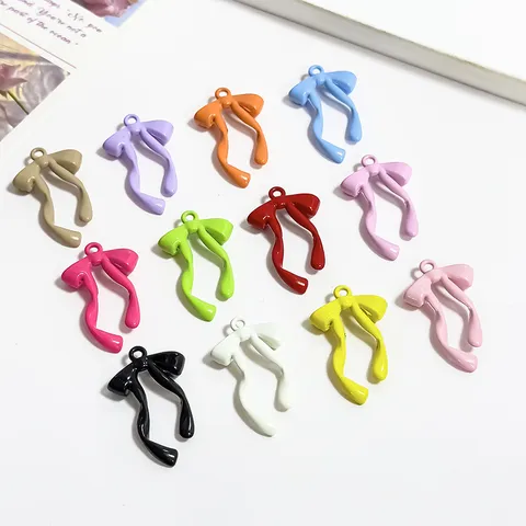 Alloy Painted Long Ribbon Bowknot Pendant DIY Jewelry Making Charms For Bracelet Phone Chain Handcraft Findings