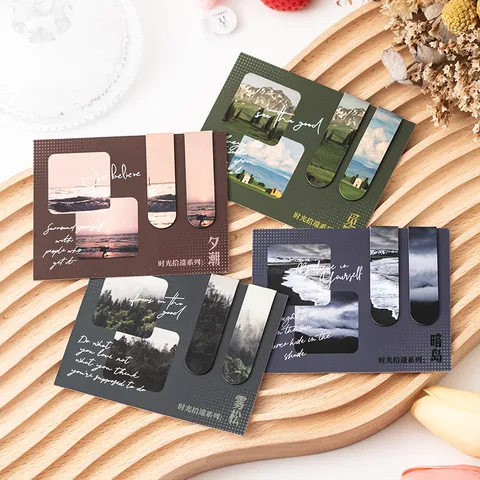 Ins Style Magnetic Bookmarks Landscape Scenery Magnet Page Clips Aesthetic Photography Book Markers For Reading Stationery Gift