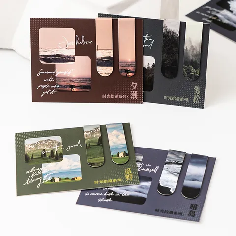 Ins Style Magnetic Bookmarks Landscape Scenery Magnet Page Clips Aesthetic Photography Book Markers For Reading Stationery Gift