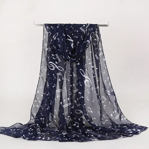 Women Music Note Print Chiffon Scarf Lightweight Musical Symbol Long Neck Wrap Soft Polyester Scarf Fashion Scarf Accessory