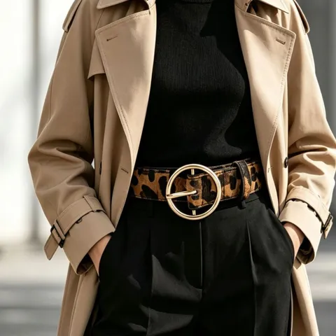Vintage Leopard Print Belt For Women PU Leather Faux Horse Hair Animal Pattern Alloy Pin Buckle Dress Waist Belt Fashion Accessory