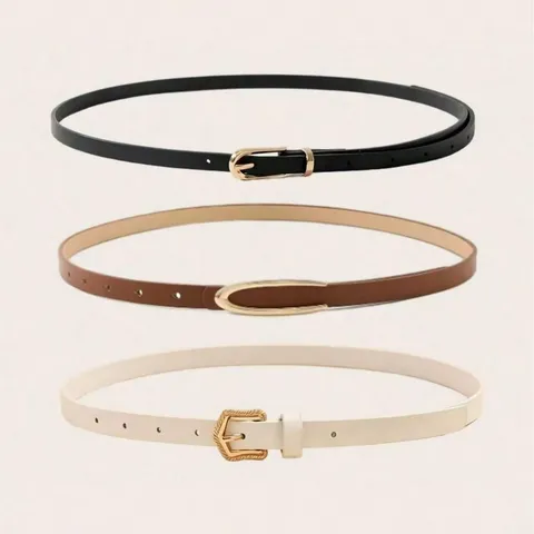Women Slim PU Leather Belt Alloy Pin Buckle Thin Waist Belt For Dresses Fashion Versatile Solid Color Decorative Waistband