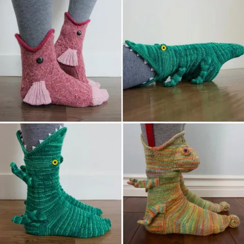 Chaussettes de Sol en Tricot Forme d'Animal Crocodile Requin pour Noël Créatives Nouveauté 3D Hiver Chaud Coton Unisexe