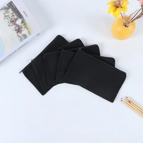 DIY Blank Canvas Zipper Pencil Case Minimalist Solid Color Makeup Pouch Durable Canvas Stationery Storage Bag For Students Travel Office