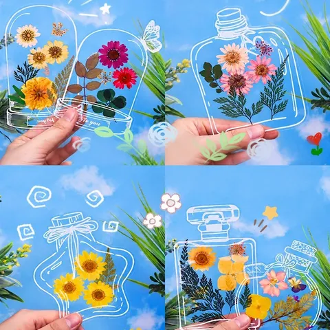 DIY Transparente Trockenblumen Lesezeichen Materialien PET Kunststoff Aufkleber Flaschenform Pflanzenproben Für Scrapbooking Basteln Schüler Handarbeit