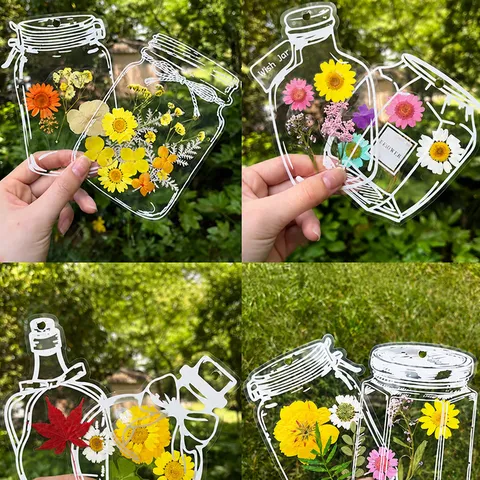 Materiali per Segnalibri con Fiori Secchi Trasparenti Fai-da-te Adesivi in Plastica PET Forma di Bottiglia per Scrapbooking Artigianato Studenti