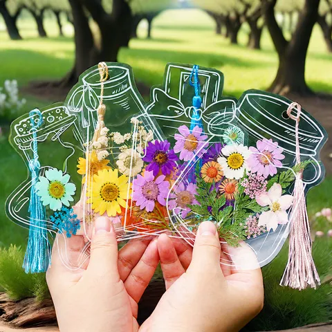 DIY Transparente Trockenblumen Lesezeichen Materialien PET Kunststoff Aufkleber Flaschenform Pflanzenproben Für Scrapbooking Basteln Schüler Handarbeit