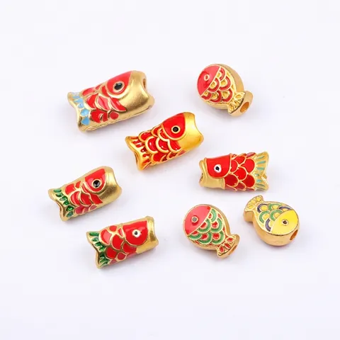 DIY Jewelry Accessories Alloy Enamel Koi Fish Fortune Character Large Hole Charms For Bracelet Necklace Stringing Handicrafts