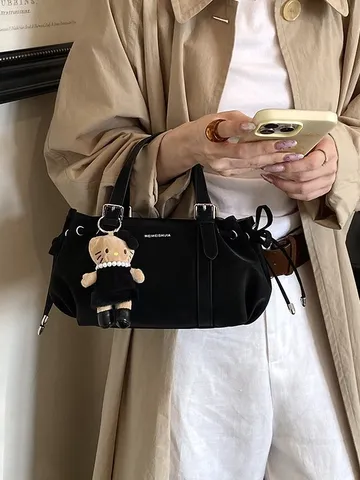 Sac Bandoulière Vintage en Cuir PU pour Femmes Sac à Main Rétro à Cordon de Serrage Petit Sac Seau Carré de Haute Qualité