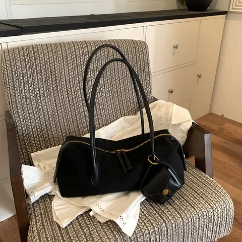 Bolso de Axila de Gamuza PU Estampado de Leopardo Vintage para Mujer Bolso de Hombro Cilíndrico de Gran Capacidad Con Mini Bolso