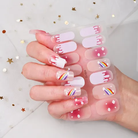 Cute French Japanese Style Full Wrap Nail Stickers Translucent Gradient Cartoon Nail Polish Film For Women Kids DIY Nail Art Decoration