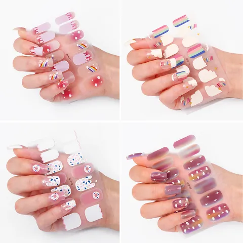 Cute French Japanese Style Full Wrap Nail Stickers Translucent Gradient Cartoon Nail Polish Film For Women Kids DIY Nail Art Decoration