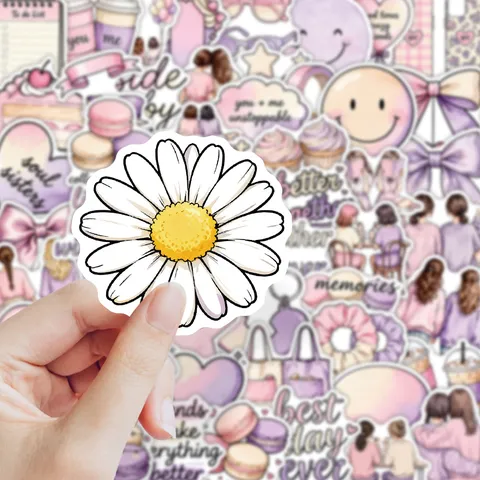 Waterproof Scrapbooking Stickers Best Friends Theme Pink Purple Aesthetic Cartoon Decals For Journal Laptop Phone Case Water Bottle DIY Decoration