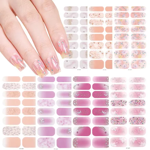 Waterproof Glitter Rhinestone Nail Stickers Ins Style Gradient Floral Butterfly Nail Polish Wraps For Women DIY Manicure Decoration