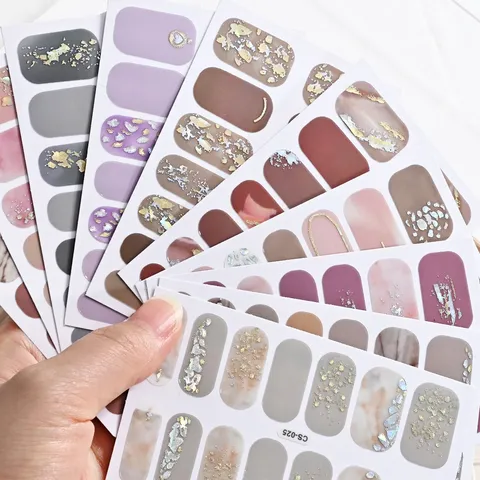 Marble Texture Nail Art Stickers Waterproof Long Lasting Adhesive Nail Wraps Rhinestone Gold Foil Faux Nail Polish Decals For Women