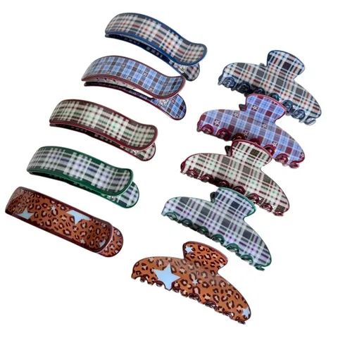 Fermaglio per Capelli in Acetato Stile Coreano Stampa Leopardata a Quadri per Donna Ragazze Accessori per Capelli Geometrici