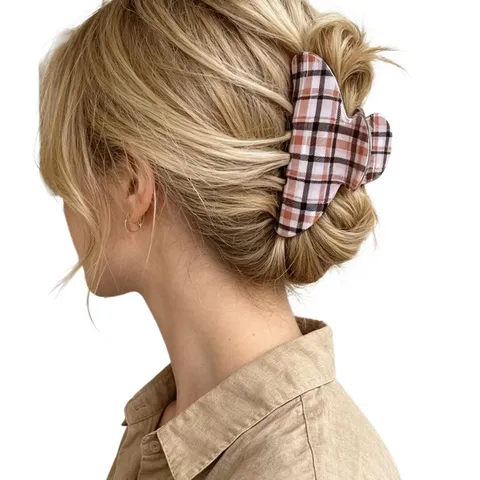 Pinza per Capelli in Stile Coreano a Quadri e Pois Grande Fermaglio a Granchio per Donna Elegante Motivo Geometrico in Resina Accessori Moda