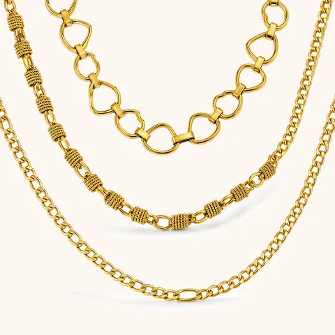 Minimalist Stainless Steel Necklace For Women 18K Gold Silver Plated Herringbone Cuban Figaro Link Chain Jewelry Daily Gift