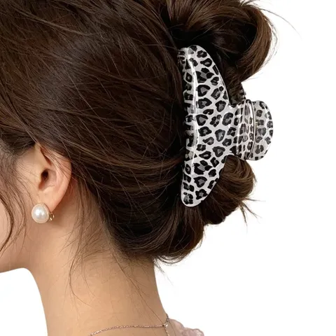 Pinza per Capelli in Acrilico con Stampa Leopardata Coreana da Donna Fermaglio per Capelli Geometrico Grande Vintage Accessorio
