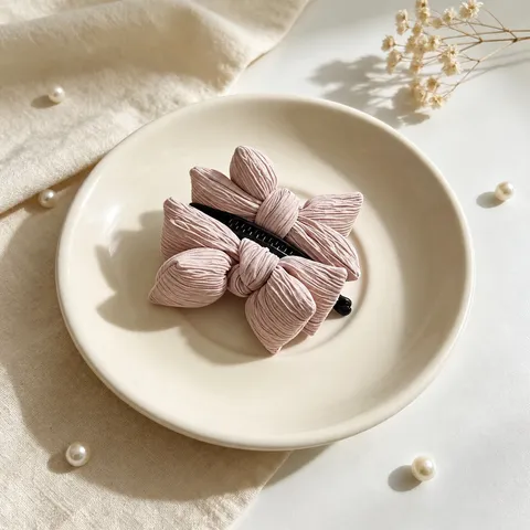 Fermaglio a Banana con Fiocco in Cotone 3D Stile Coreano per Donna Fermaglio Verticale per Coda di Cavallo Elegante Accessori Capelli