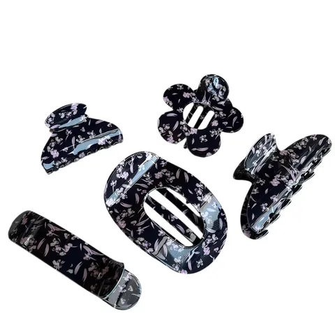 Pinze per Capelli Floreali Stile Coreano Donna Nero Materiali Misti Elegante Fermaglio per Capelli a Fiore Accessori per Acconciature Quotidiano