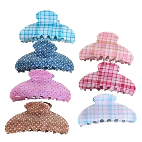 Pinza per Capelli in Stile Coreano a Quadri e Pois Grande Fermaglio a Granchio per Donna Elegante Motivo Geometrico in Resina Accessori Moda