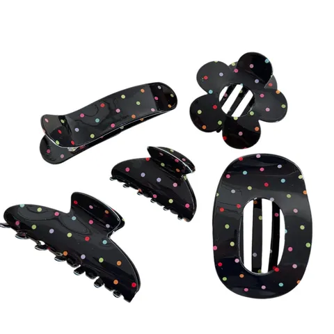 Molla per Capelli in Stile Coreano con Pois Colorati per Donna Nera in Resina Modello Geometrico Elegante Accessorio per Capelli