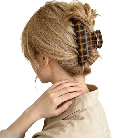 Pinza per Capelli Vintage in PVC a Quadretti per Donna Stile Coreano Grande Geometrica con Stampa Leopardata Accessori per Capelli Eleganti