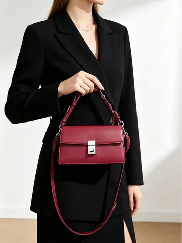 Nuevo Bolso Bandolera de Cuero de Vaca Dividido para Mujer Minimalista Urbano Bolso de Hombro Cuadrado Pequeño con Correa Trenzada Bolso de Oficina Versátil