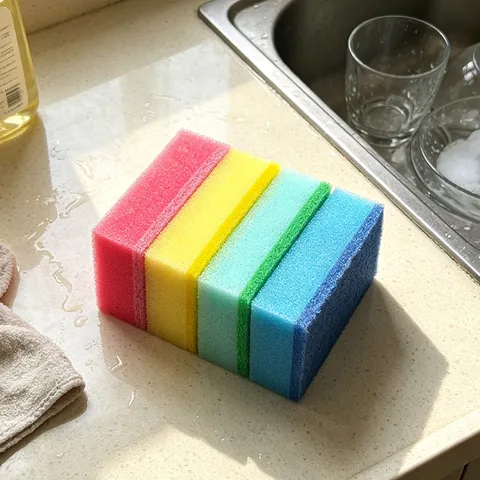 Éponge de Nettoyage Épaissie Double Face Cuisine Vaisselle Tampon à Récurer Haute Densité Bloc Éponge Absorbant Multicolore Outil Maison