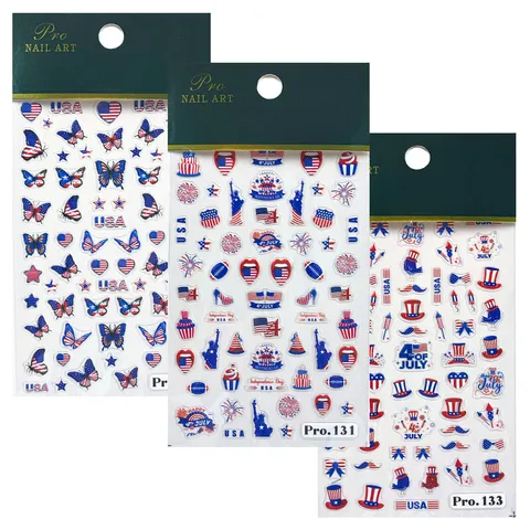 Pegatinas para Uñas en Relieve 3D de Encaje Blanco Mariposa Corazón Romántico Primavera Floral Arándano Bandera USA Calcomanías de Manicura Autoadhesivas