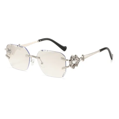 Lunettes de Soleil Papillon en Strass Sans Monture Luxe Femme Mode Monture en Métal Carrées Surdimensionnées UV400 Fête