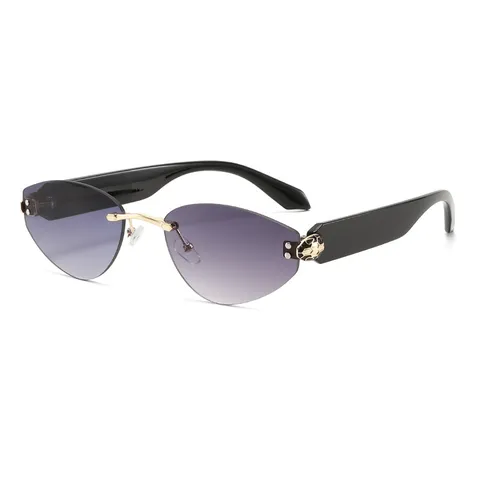 Lunettes de Soleil Œil de Chat Rétro sans Monture Femme Luxe Verres PC Triangle Protection UV400 Mode Lunettes de Soleil pour Fête Photographie de Rue