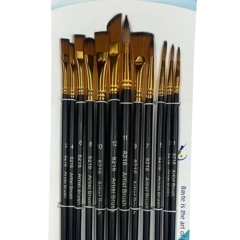 Professional 12Pcs Nylon Paint Brush Set For Watercolor Oil Acrylic Painting Artists Students Black Wood Handle Painting Brushes Kit