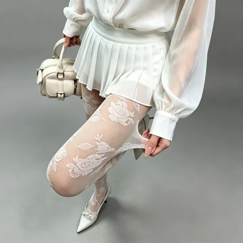 Women Vintage Rose Jacquard Lace Pantyhose Ultra Thin 8D Sexy Retro Floral Stockings Fashion Tights For Girls Lady Clubwear