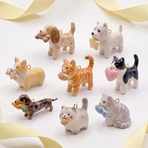 Vintage Cartoon Tier Katze Hund Serie Anhänger 18K Vergoldet Kupfer Keramik Optik DIY Halskette Armband Schmuckherstellung Anhänger Für Damen