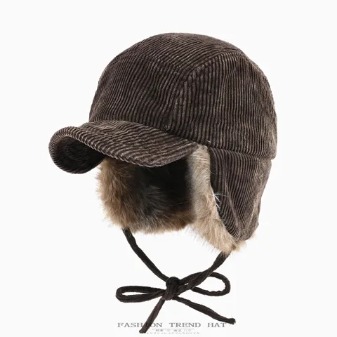 Unisex Winter Warme Cordsamt Plüsch Fliegermütze Koreanischer Stil Verdickte Ohrenschutz Leifeng Hut Winddicht Radmütze