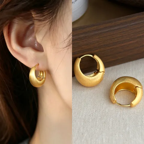 Vintage Gold Matte Brushed Geometric Earrings For Women Luxurious Copper Heart Square Hoop Stud Earrings Jewelry Gift