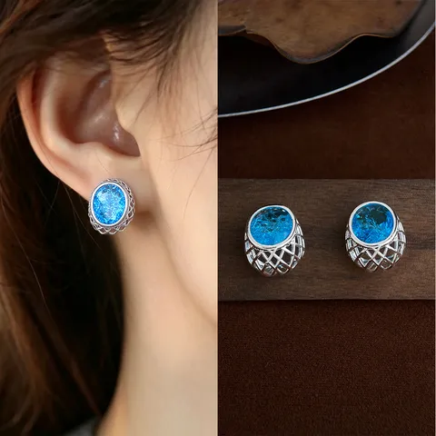 Liquid Metal Floral Geometric Stud Earrings Copper Zirconia Butterfly Inlaid Silver Color Minimalist Personalized Earrings For Women Party Jewelry